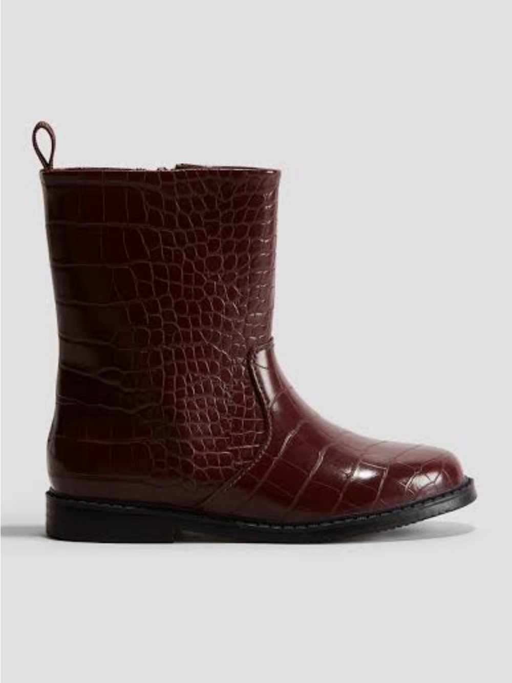 H&M Kids Croc-Embossed Pull-On Boots in Burgundy